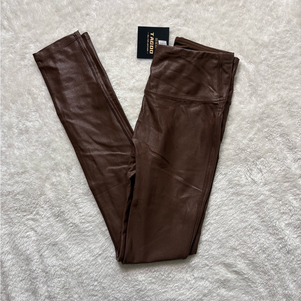 Tagoo Brown Shimmer Shine Faux Leather Leggings